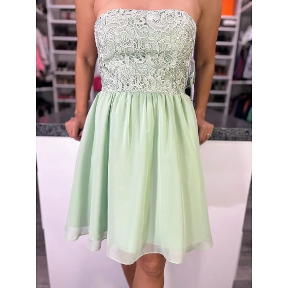 NWT Aidan Mattox Sage Green Lace Strapless Dress $220 - Picture 3 of 9